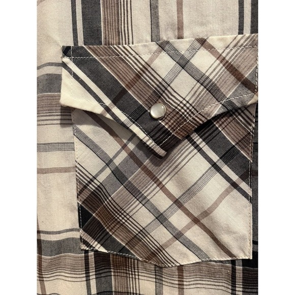 Plains Shirt Western Cowboy Mens M Brown Pearl Snap Short Sleeve Vintage - Picture 4 of 6